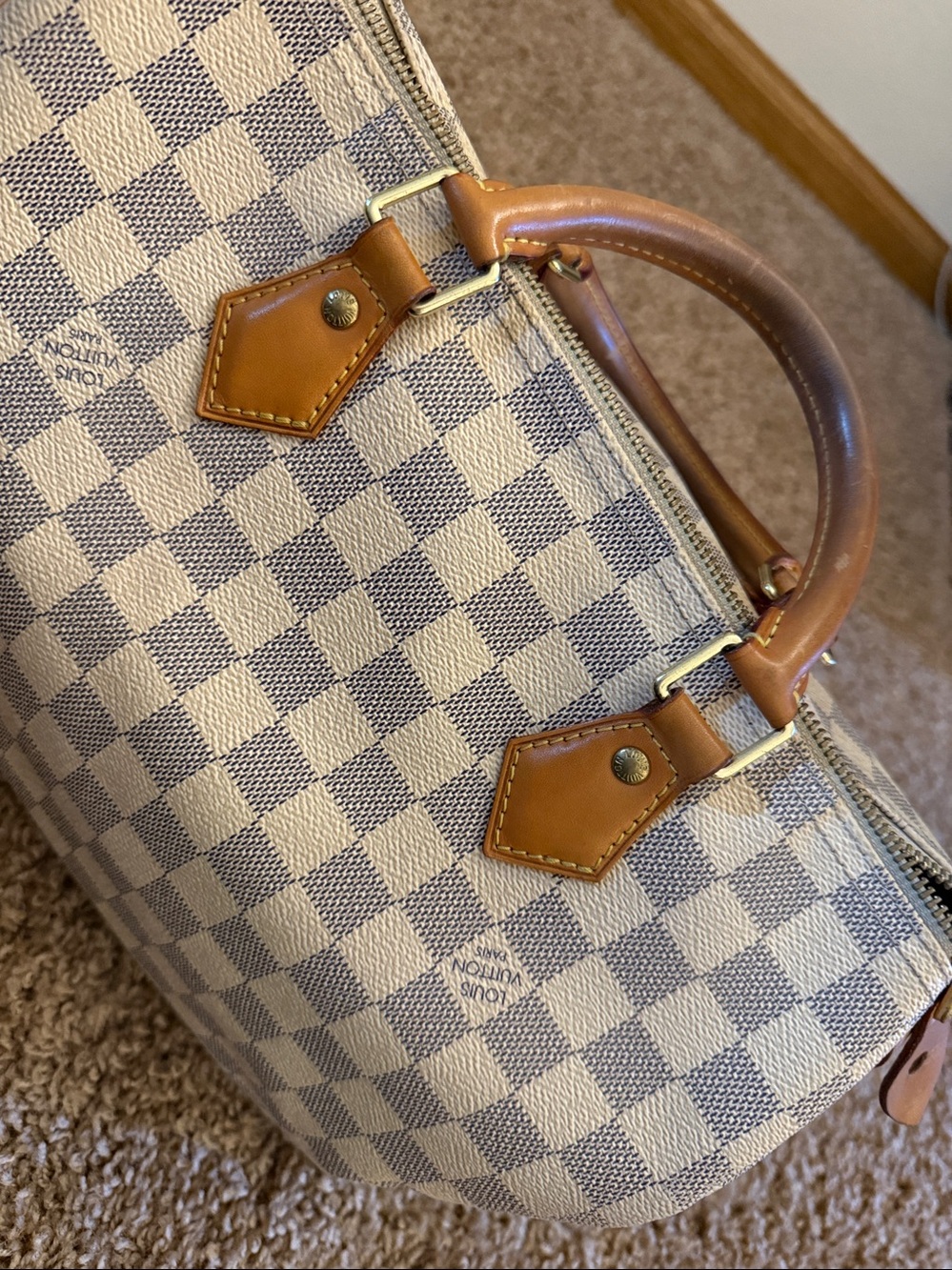 Louis Vuitton Damier Azur Speedy 30 Handbag - Cream/Light Brown - Picture 15 of 16
